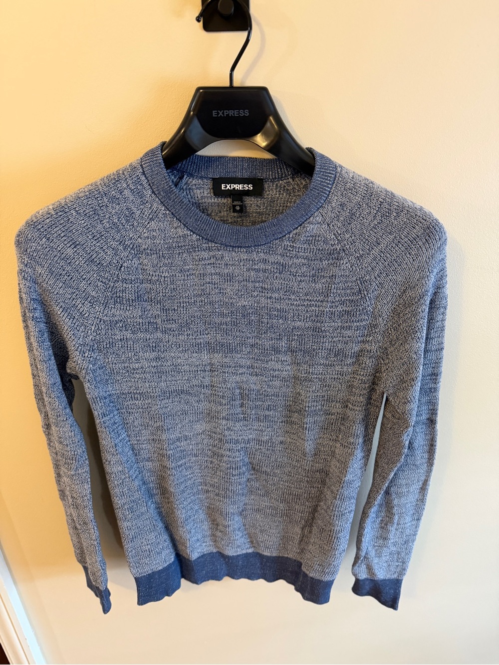 Express Men's Heathered Light Blue Crewneck Sweater